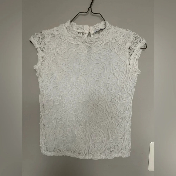 Reserved Women's White Full Lace Crochet Round Neck Sleeveless‎ Crop Top S - Picture 2 of 7
